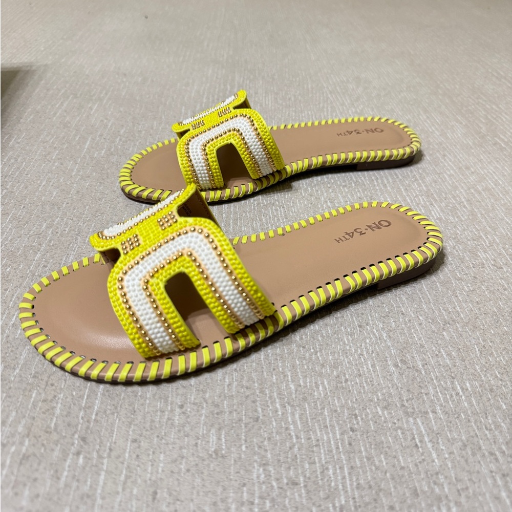 On 34th Mansi Beaded Yellow Slide Sandals - Picture 2 of 3